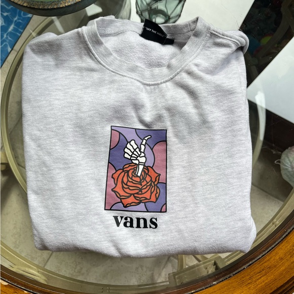 Vans Tops - Vans Light Gray Sweatshirt with Graphic Rose Design size L